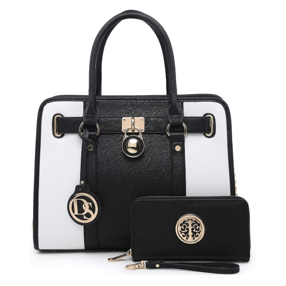 DASEIN Handbag Two Tone Satchel Bags Shoulder Bags Work Tote w/ Matching Wallet